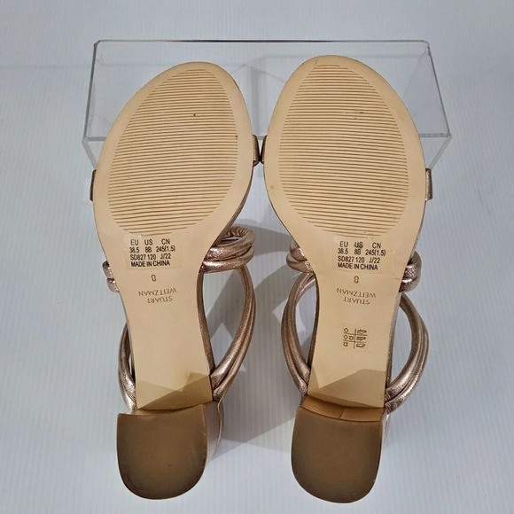 Stuart Weitzman Twistknot 75 Sandal Womens 8 Rose Gold Metallic Block Heel - Picture 12 of 14
